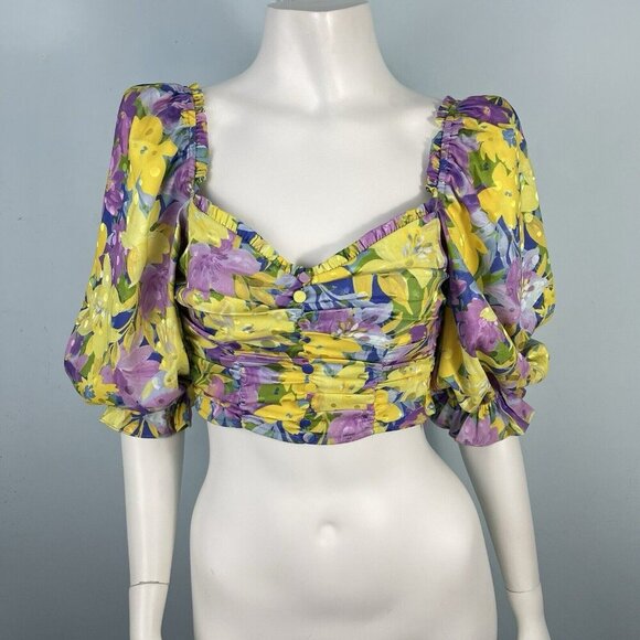 For Love & Lemons Cassia Floral Puff Sleeve Crop Top Size Small Party Evening - Picture 1 of 15